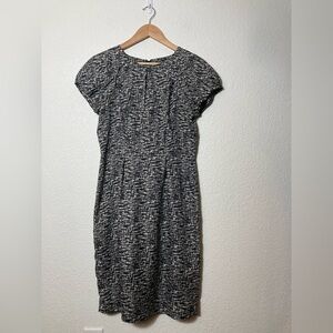 Banana Republic factory rayon silk midi career dress black white abstract size 8